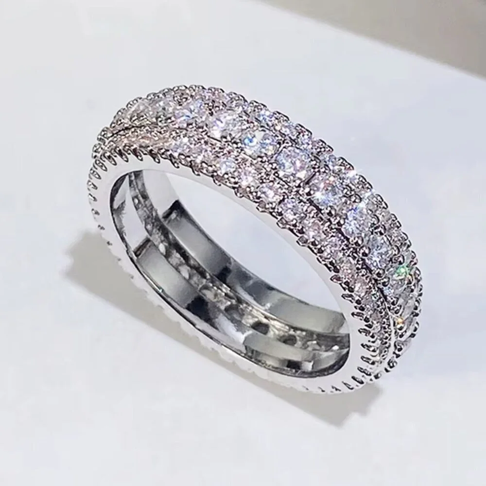 NEW 14k White Gold Pave Diamond Ring Band
